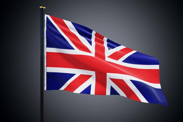 Drapeau de l'Union du Royaume-Uni agitant au vent avec espace de copie pour votre logo ou texte isolé sur fond gris foncé Concept britannique rendu 3D