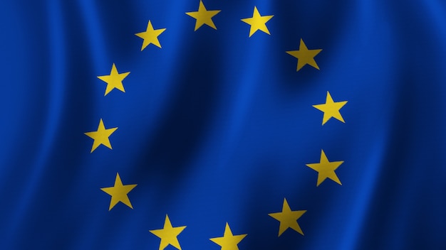 Drapeau de l'Union européenne Agitant le rendu 3D de plan rapproché avec l'image de haute qualité avec la texture de tissu