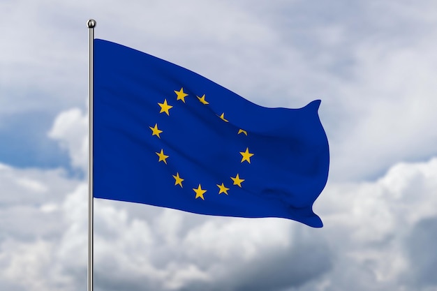 Drapeau de l'Union européenne sur fond de ciel illustration 3D