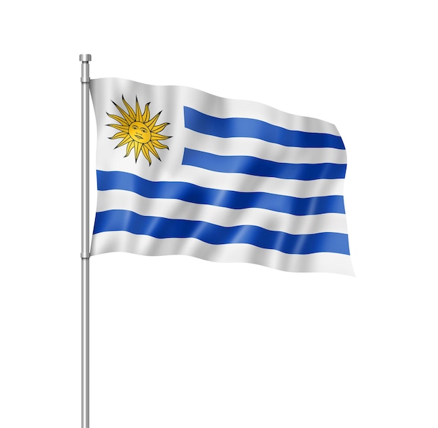 Drapeau de l'Uruguay, rendu tridimensionnel, isolé sur blanc