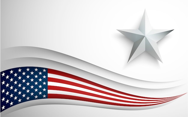 Drapeau USA avec étoile sur blanc.