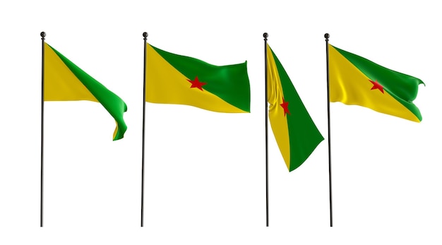 Des drapeaux 3D de la Guyane française de 4 types Drapeau de la Guayane française à fond blanc illustrateur 3D