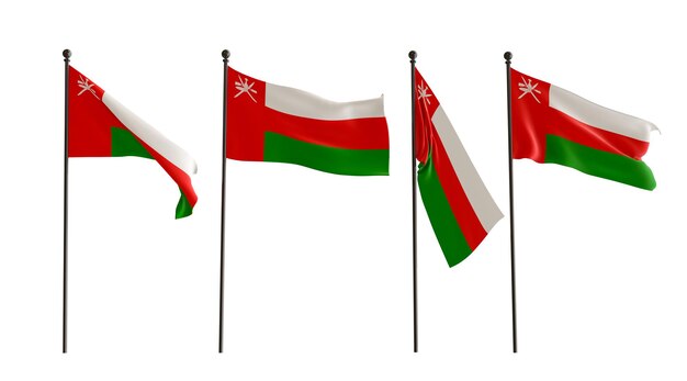 Les drapeaux 3D de l'Oman de 4 types Le drapeau de l'oman à fond blanc illustrateur 3D