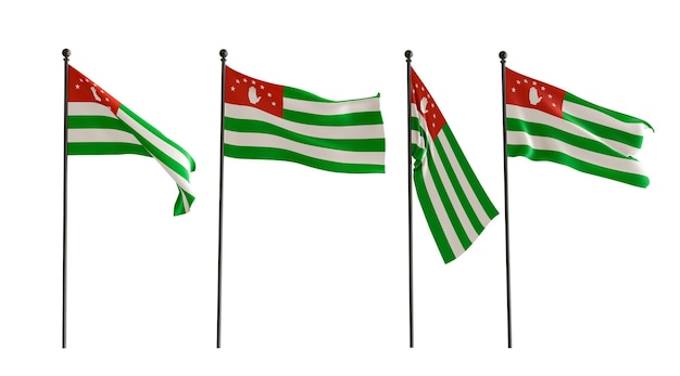 Les drapeaux 3D de la République d'Abkhazie de 4 types Le drapeau de la République de l' Abkhazie à fond blanc illustrateur 3D