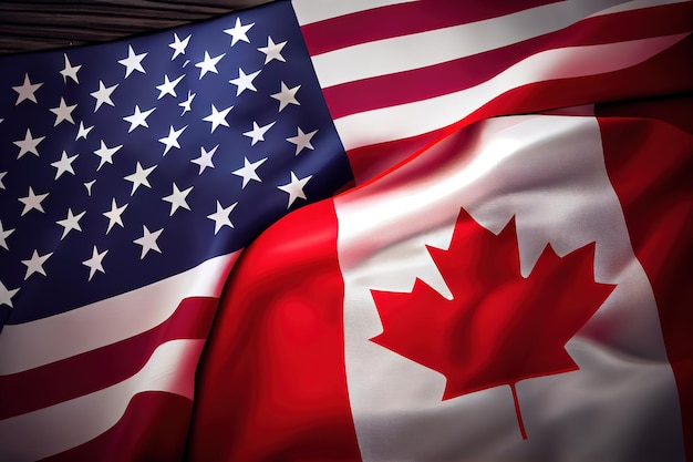 Drapeaux américains et canadiens ensemble Generative Ai