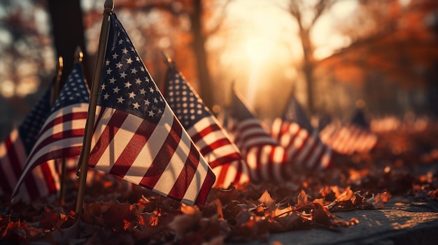 Des drapeaux américains flottant fièrement sur un papier peint