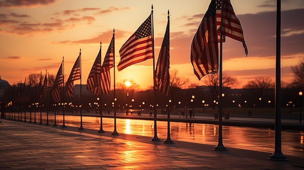 Photo des drapeaux américains flottant à mi-mât en arrière-plan