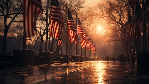 Photo des drapeaux américains placés à l'arrière-plan