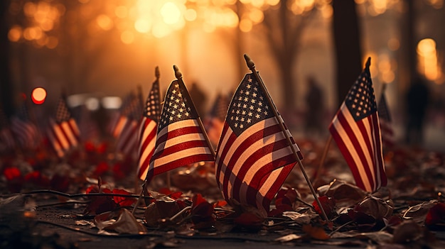 Des drapeaux américains placés à l'entrée