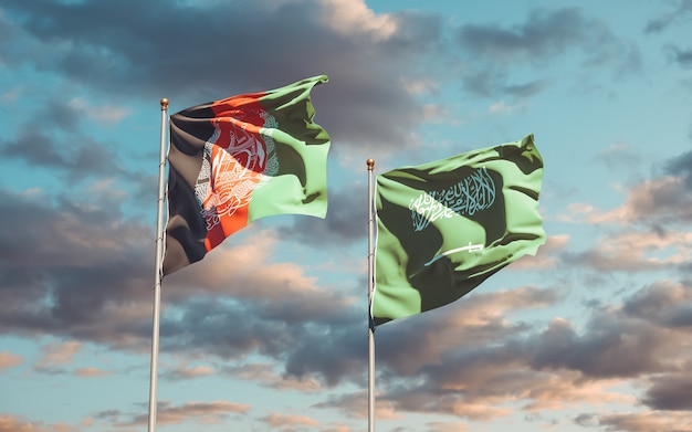 Drapeaux de l'Arabie saoudite et de l'Afghanistan. Illustration 3D