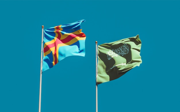 Drapeaux de l'Arabie saoudite et des îles Aland. Illustration 3D