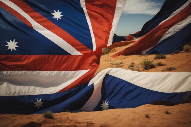 Photo drapeaux de l'australie et de la grande-bretagne drapeaux en lin en gros plan drapeau en toile canberre australien