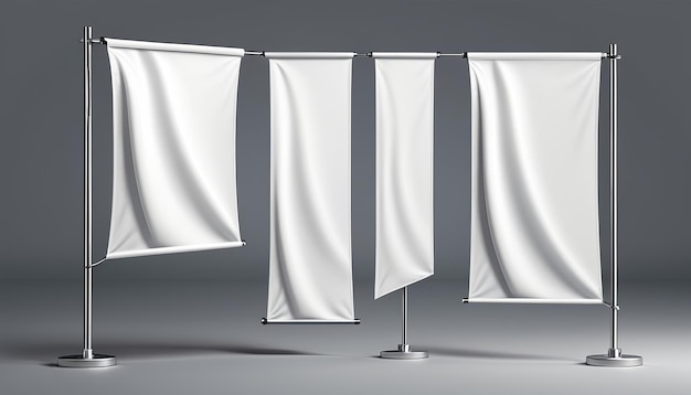 Photo drapeaux et bannières textiles de publicité blanches réalistes