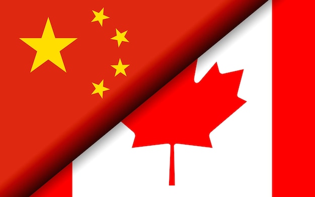 Drapeaux de la Chine et du Canada divisés en diagonale