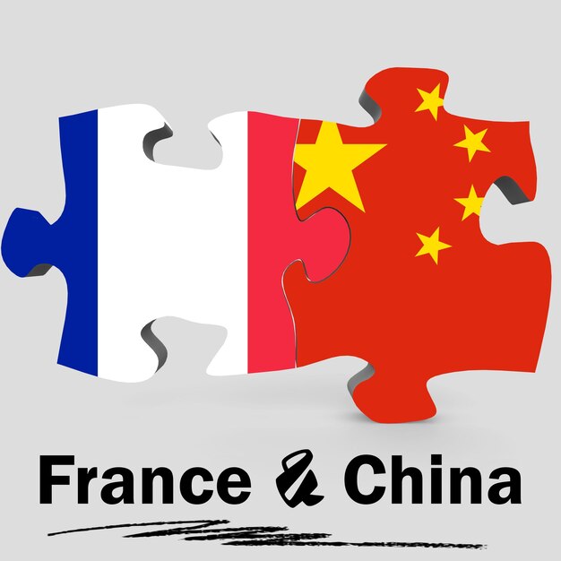 Photo drapeaux de la chine et de la france en puzzle