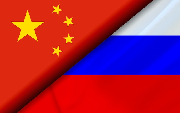 Drapeaux de la Chine et de la Russie divisés en diagonale