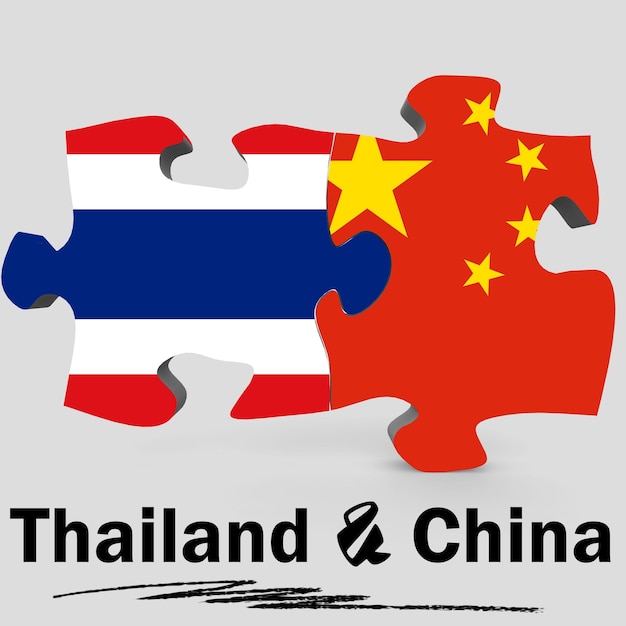 Drapeaux de la Chine et de la Thaïlande en puzzle