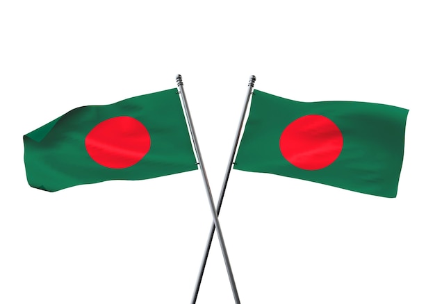 Drapeaux du Bangladesh croisés isolés sur fond blanc rendu d