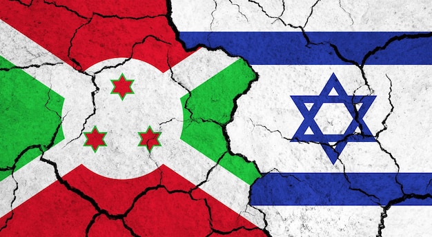 Drapeaux du Burundi et d'Israël sur le concept de relation politique de surface fissurée