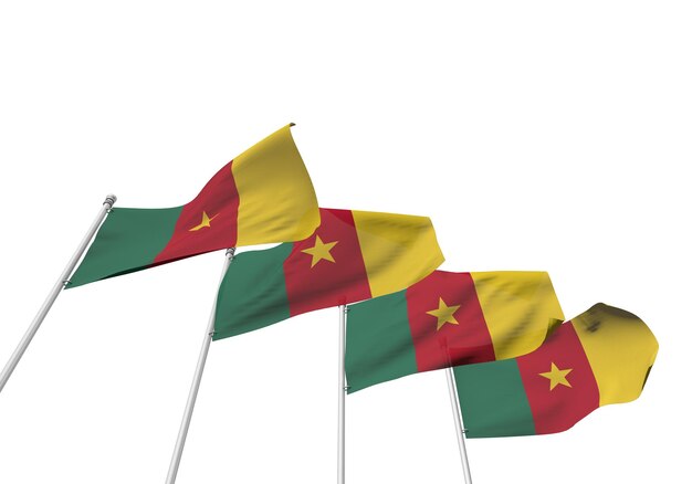 Drapeaux du Cameroun dans une rangée avec un fond blanc rendu 3D