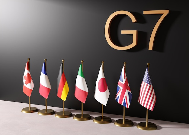 Photo les drapeaux du groupe des sept pays, le sommet du g7, est un forum politique intergouvernemental.