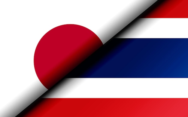 Drapeaux du Japon et de la Thaïlande divisés en diagonale