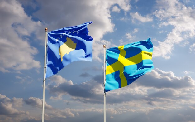 Drapeaux du Kosovo et de la Suède