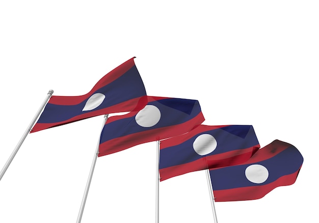 Drapeaux du Laos dans une rangée avec un fond blanc rendu 3D