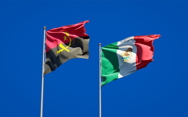 Drapeaux du Mexique et de l'Angola. Illustration 3D