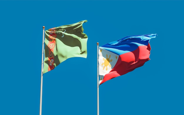 Drapeaux du Turkménistan et des Philippines. Illustration 3D