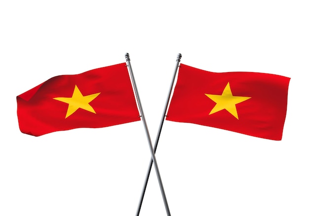 Drapeaux du Vietnam croisés isolés sur fond blanc rendu d