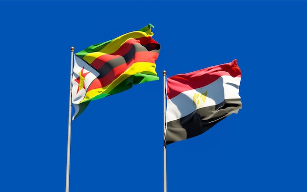 Drapeaux Du Zimbabwe Et De L'égypte. Illustration 3d