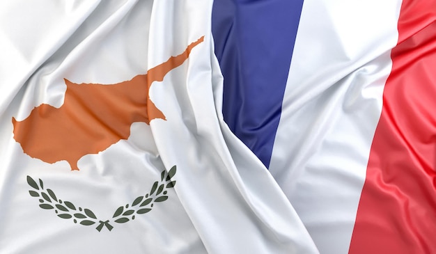 Drapeaux ébouriffés de Chypre et de France rendu 3D