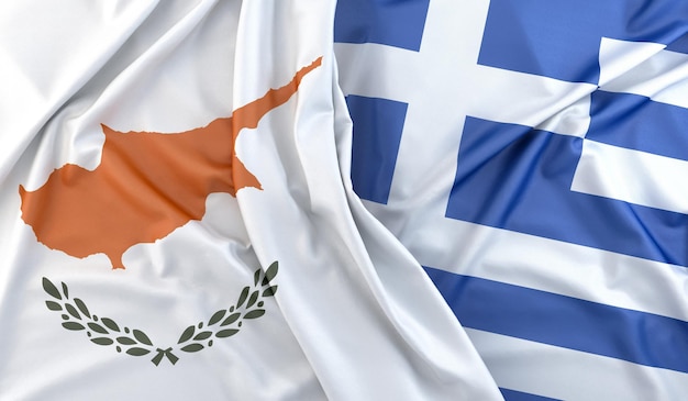 Drapeaux ébouriffés de Chypre et de la Grèce rendu 3D