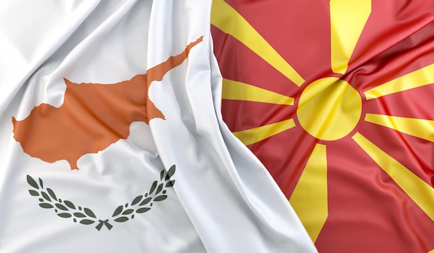 Drapeaux ébouriffés de Chypre et de Macédoine du Nord rendu 3D