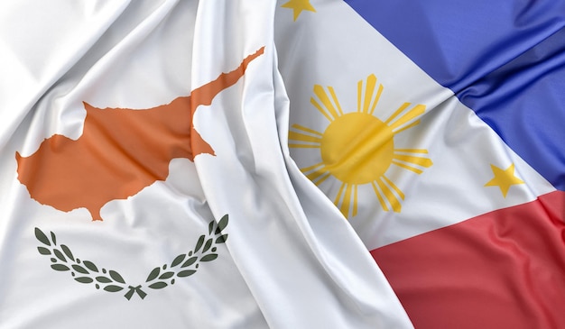 Drapeaux ébouriffés de Chypre et des Philippines rendu 3D