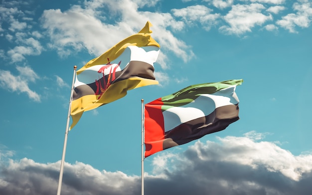 Drapeaux des Emirats Arabes Unis et Brunei. Illustration 3D