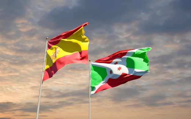 Drapeaux de l'Espagne et du Burundi. Illustration 3D