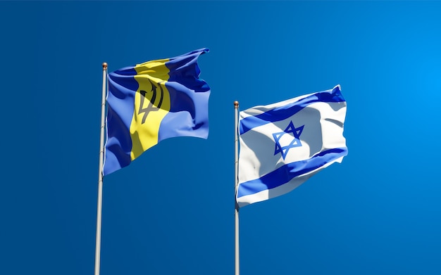 Drapeaux d'état d'Israël et de la Barbade ensemble sur fond de ciel