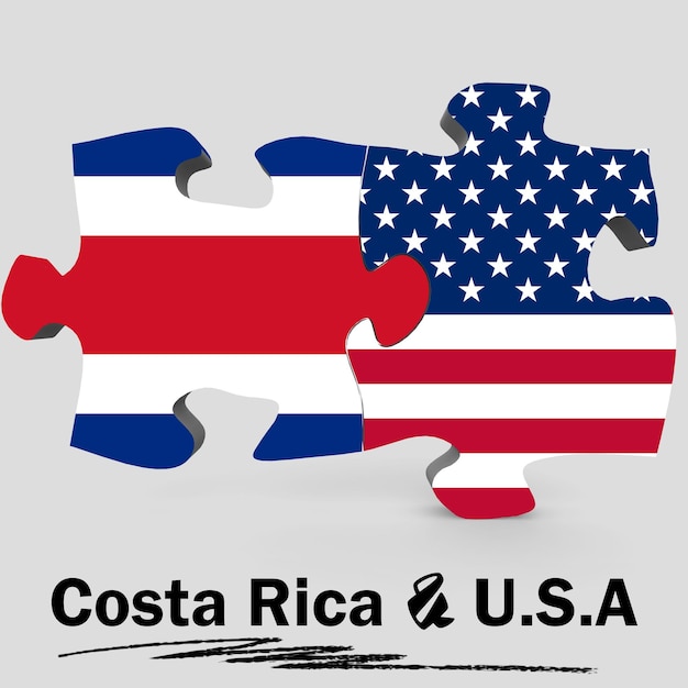 Photo drapeaux des états-unis et du costa rica en puzzle
