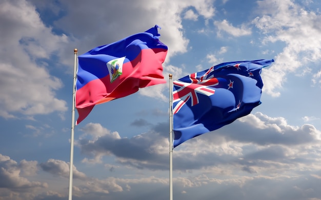 Drapeaux d'Haïti et de Nouvelle-Zélande. Illustration 3D