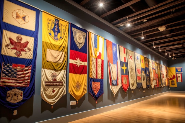 Des drapeaux historiques exposés dans un musée
