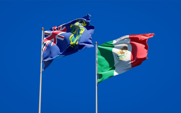 Drapeaux des îles Pitcairn et du Mexique. Illustration 3D
