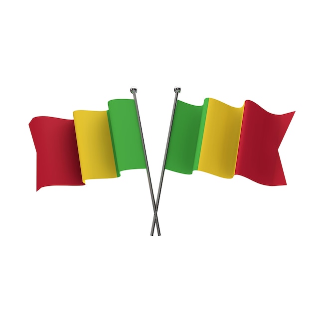 Drapeaux maliens croisés isolés sur fond blanc rendu 3d