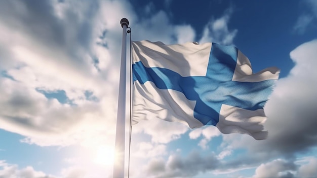 Les drapeaux des pays scandinaves flottant sur le bâtiment d'un hôtel à Helsinki d'une IA générative