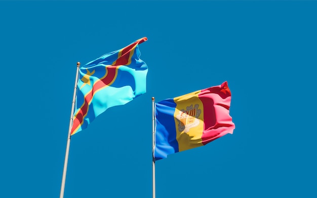 Drapeaux de la RD Congo et d'Andorre. Illustration 3D