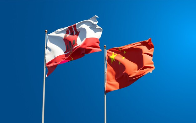 Drapeaux des États nationaux de Gibraltar et de la Chine ensemble