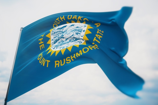 Drapeaux des États des États-Unis. Drapeau de l'État du Dakota du Sud. illustration 3D. Collection de drapeaux des États des États-Unis d'Amérique.
