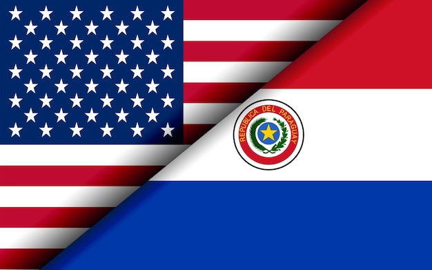 Drapeaux des États-Unis et du Paraguay divisés en diagonale
