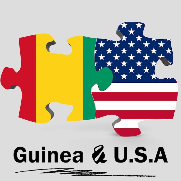 Drapeaux des États-Unis et de la Guinée en puzzle